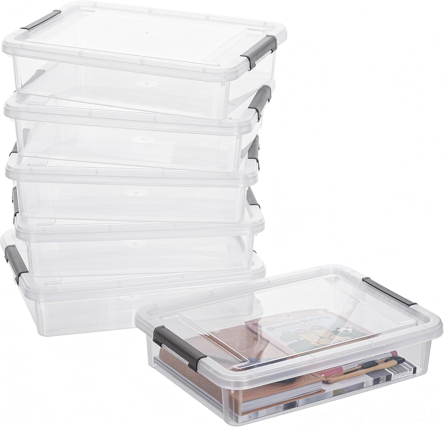 Citylife 3 PCS Plastic Storage Bins with Latching Lids Portable Project Case Clear File Box Stackable Storage Containers for Organizing A4 Paper, Photo, Document, Scrapbook