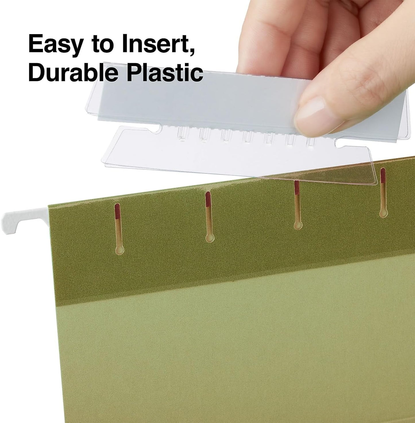 Staples Hanging File Folder Tabs, Clear Plastic, Self-Adhesive Index Tabs for Hanging File Folders, Easy-Read Label Holders, 150 Pack