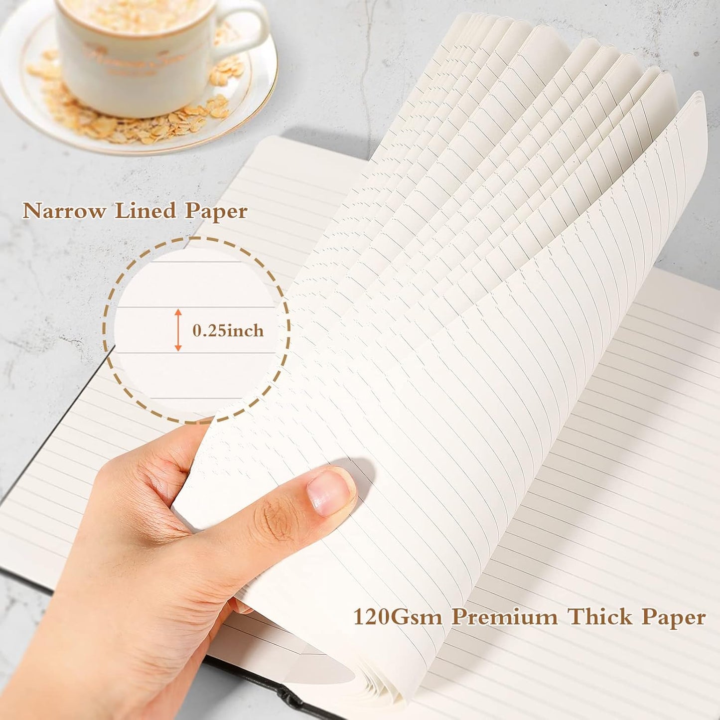 Huhuhero 5 Pack Lined Journal Notebooks, Hardcover Notebook for Work School Office, 5"×8.25", 120Gsm Thick Ruled Writing Journals for Note Taking Business, Black