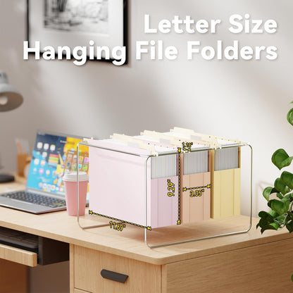 Ansook Extra Capacity Hanging File Folders Letter Size,Heavy Duty 4" Expandanle Pastel Hang Folders,6 Pack Plastic File Cabniet Folder Hanging with Tabs,Hanging File Frame Organizer