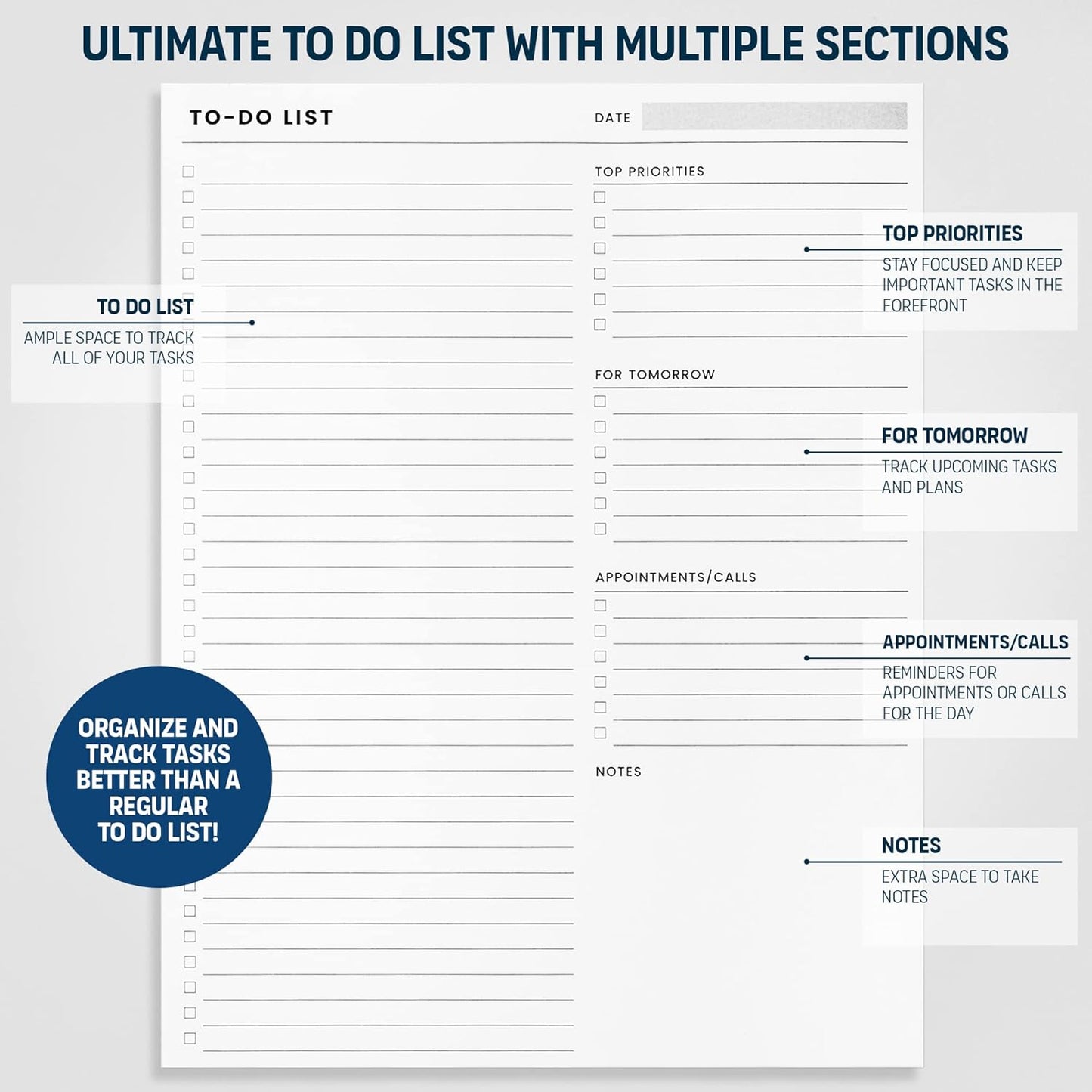 To Do List Notepad: With Multiple Functional Sections - 6.5 x 9.8" 60 Sheets - Spiral Daily Planner Notebook - Task CheckList Organizer Agenda Pad for Work - Note & Todo List Organization Notebooks