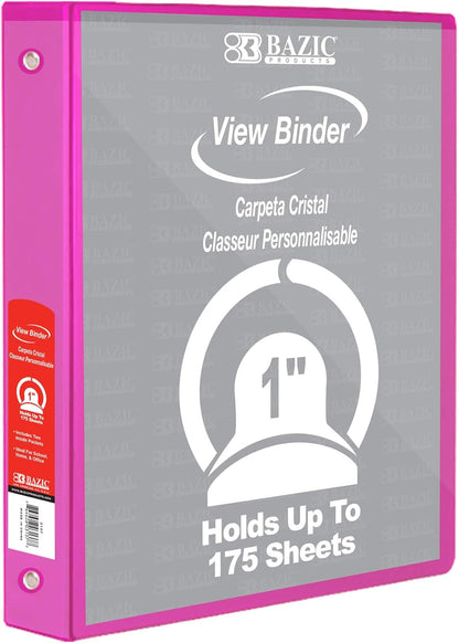 BAZIC Products 3 Ring Binder - Green, Economy View Binder with Clear Overlay Cover and Round Rings, Organizer for School Office Home Use, 1-inch Capacity Holds 175 Sheets Paper, 12-Pack