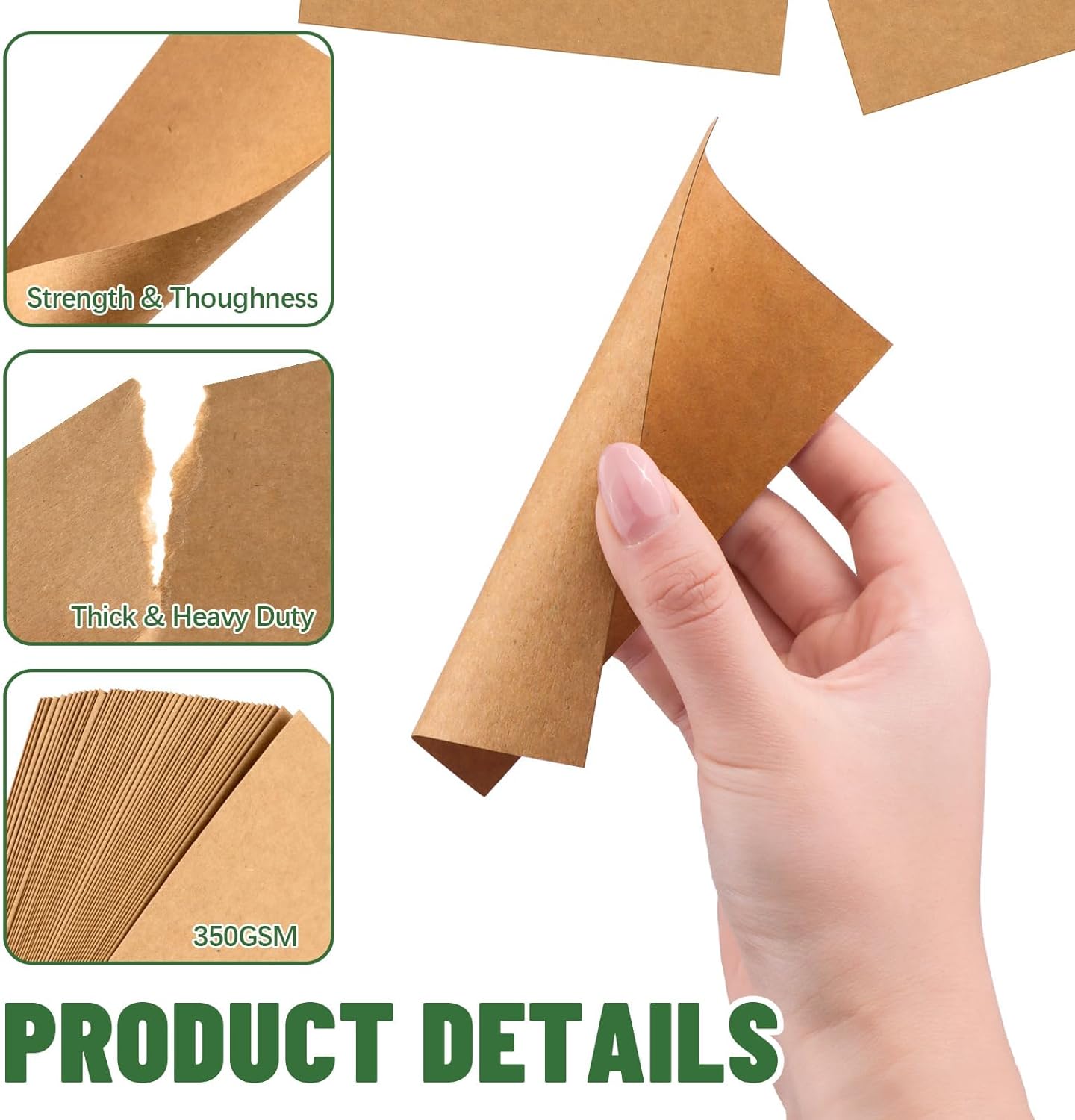 Bercoor 300 Pack Blank 3 x 5 Inch Index Cards, Heavy Study Cards, Note Cards for Office, School Learning, Kraft Paper
