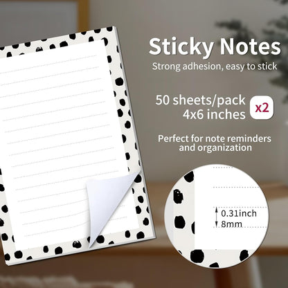 2 Pack Sticky Notes 4x6 in, Funny Large Notepads with Lines, Cute Self-Stick Memo Note Pads for Office, Home, Meeting Luxury Boho Flowers