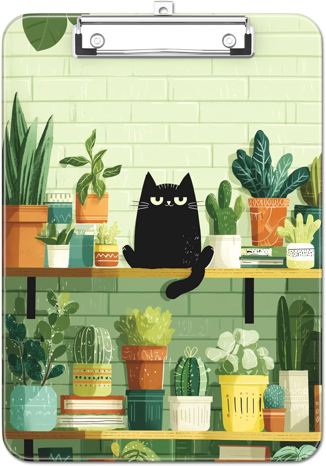 Plastic Cute Clipboard Low-Profile Metal Clip, A4 Letter Size 9 x 12.5 in, 8.5 x 11 Paper Clip Board for Teachers, Nurses, Classroom,Cute Black Cats