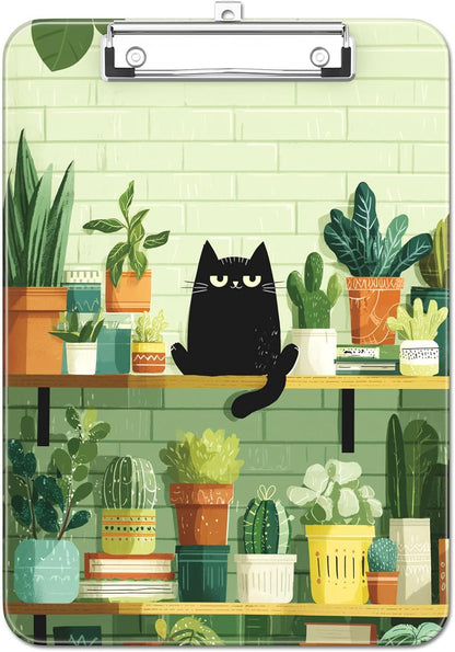 Plastic Cute Clipboard Low-Profile Metal Clip, A4 Letter Size 9 x 12.5 in, 8.5 x 11 Paper Clip Board for Teachers, Nurses, Classroom,Cute Black Cats