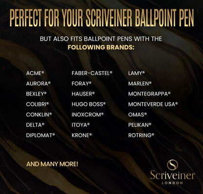 Scriveiner Ballpoint Refill Black Medium - 4 Ballpoint Refills Designed Pens - Stainless Steel Tip with Tungsten-Carbide Ball Refill M - Made in Germany