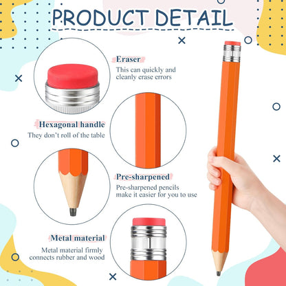 Back to School Gifts for Students 2 Pcs 16 Inch Giant Pencils Wooden Jumbo Pencils Prop Decor Funny with Cap Eraser Large Fun Novelty Gifts for Kids School Kindergarten Home Office(Orange)