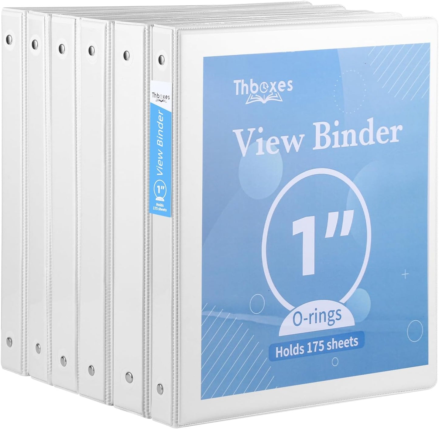 3 Ring Binder - 6 Pack, 1 Inch Binder with 2 Interior Pockets & Clear View Overlay, Large Capacity, Round Ring Binders for Office Supplies, School & Home (6 Colors)