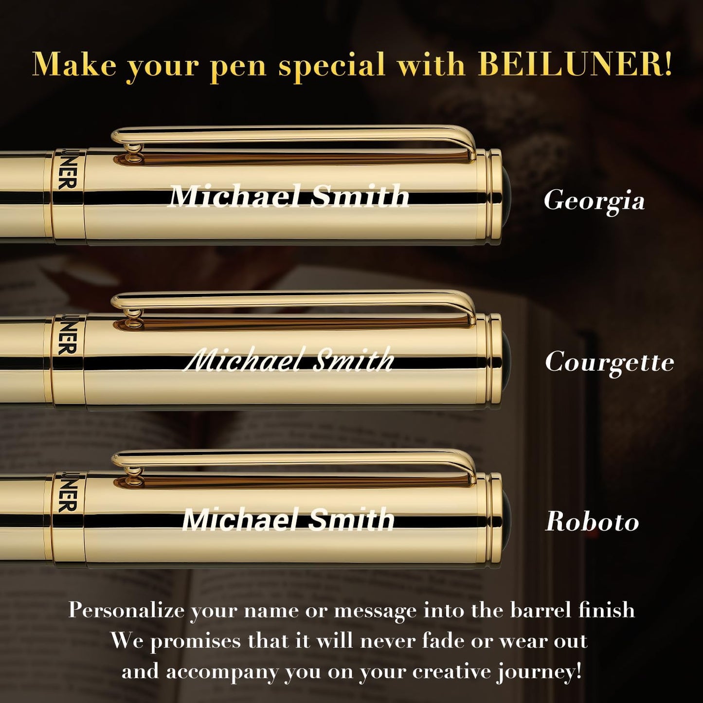 BEILUNER Luxury Gel Pen with 24K Gold Finish, Black Piano Lacquer, Luxury Grade Craftsmanship, Best Pen Gift Set for Men and Women, Professional, Executive, Office, Retractable Nice Pens