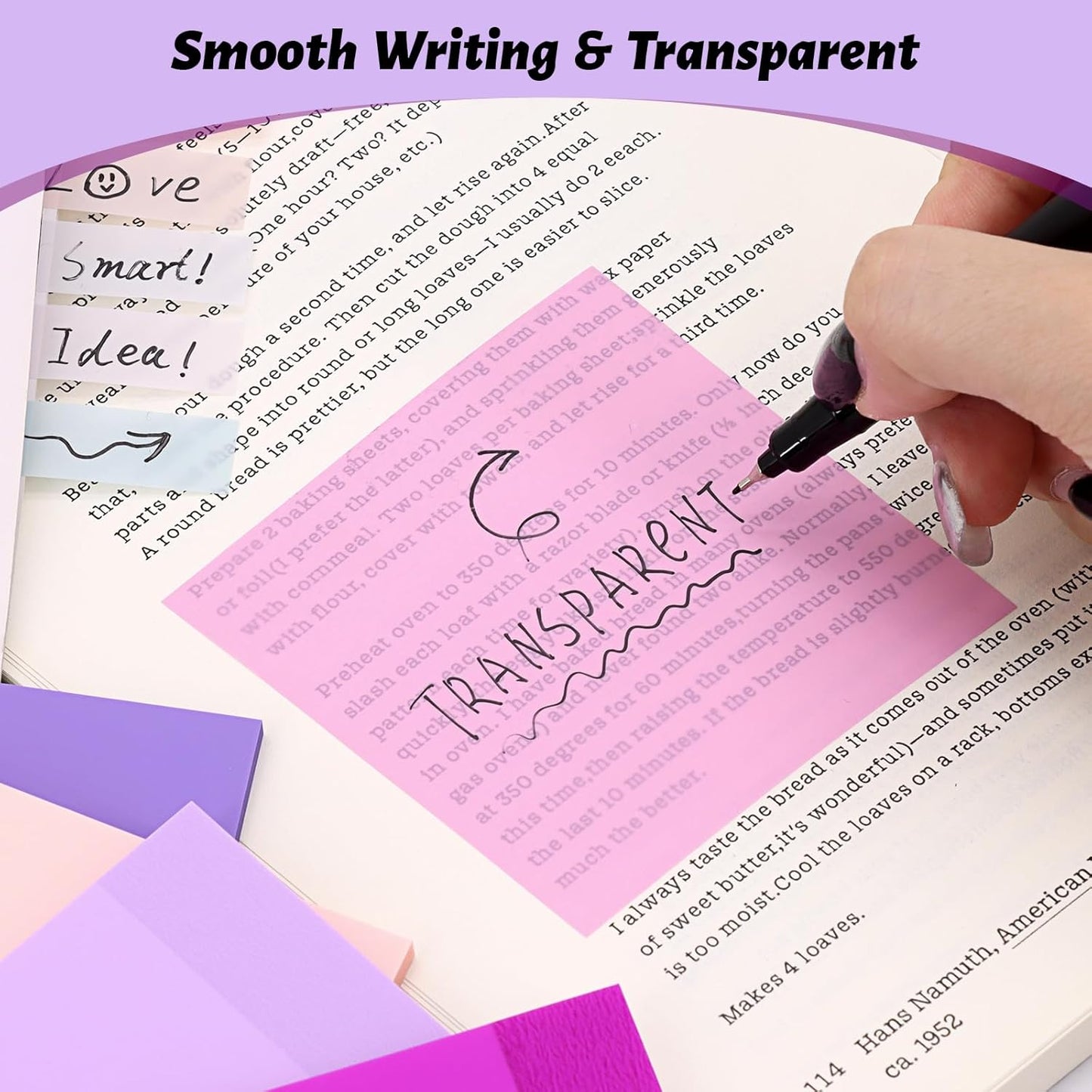 800 Sheets Transparent Sticky Notes, 3x3 Inch 14 Pads Self-Adhesive Translucent Clear See Through Post Sticky Notes for Planner Office School College Teacher Student Supplies 6 Bright Color