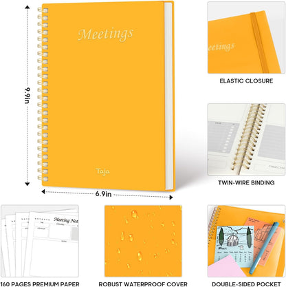 Taja Meeting Notebook for Work Organization - Work Planner Notebook with Action Items, Agenda Planner for Note Taking, 160 Pages (6.9" X 9.9") Project Organizer for Men & Women - Blue