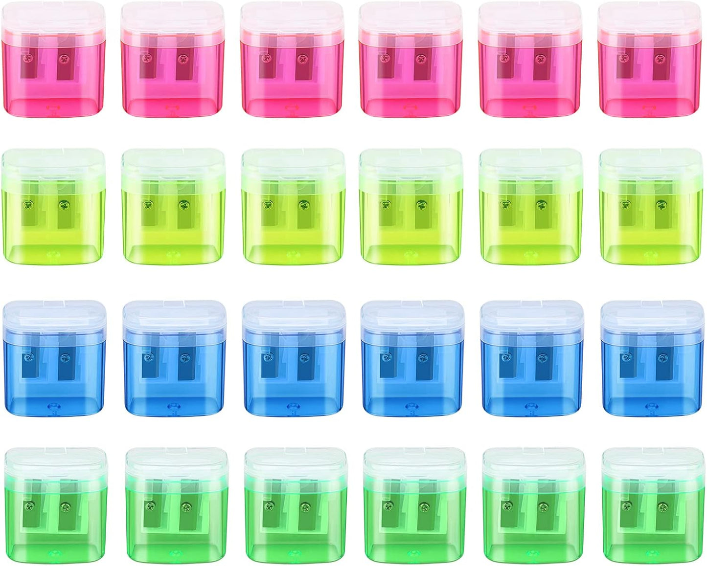 24 Pieces Pencil Sharpeners Manual Dual Holes Pencil Sharpener with Lid Portable Colorful Crayon Sharpener for Kids & Adults, School, Office, Home, Travel