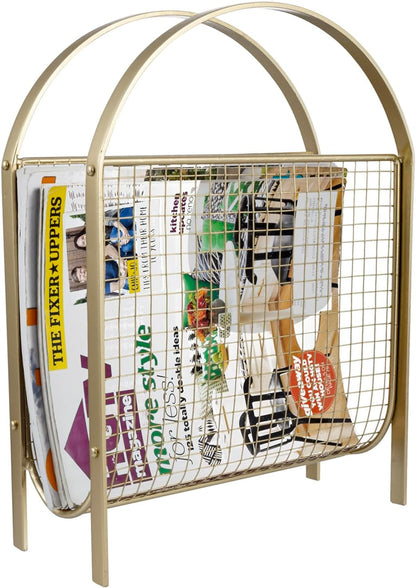 MyGift Magazine Rack, Floor Freestanding Magazine Holder for Bathroom Bedroom Office, Books Newspapers File Mail Organizer, Mid Century Modern Decor Wire Storage for Tablets and Documents