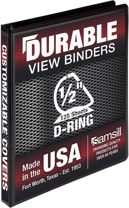 Samsill Durable 4 inch 3 Ring Binder, D Ring Binder, 100% Recycled Chipboard, Black, 2 Pack