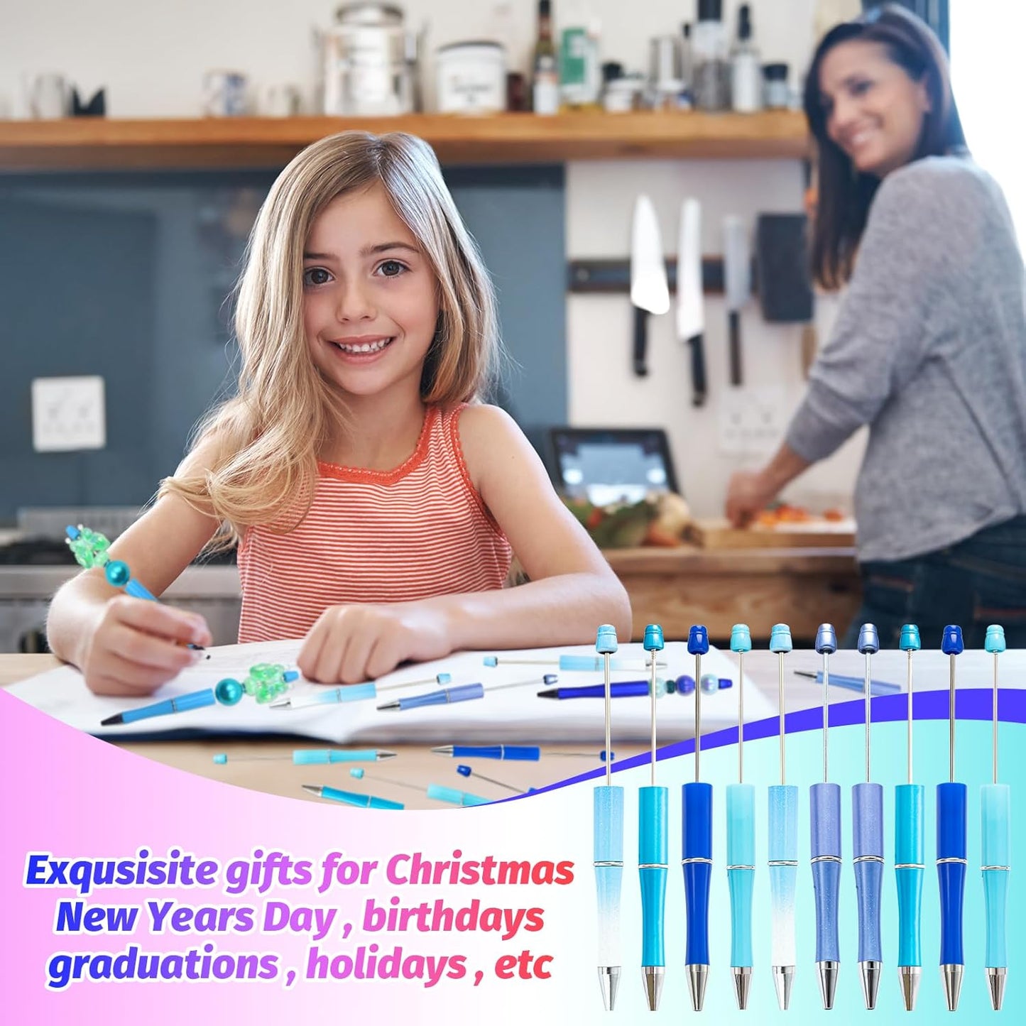 150 Pieces DIY Beadable Pen Kit – 50 Plastic Ballpoint Pens with Refills & Bags, Beads Not Included – School Supplies, Office Accessories & Craft Gifts for Students & Teachers (Multicolor)