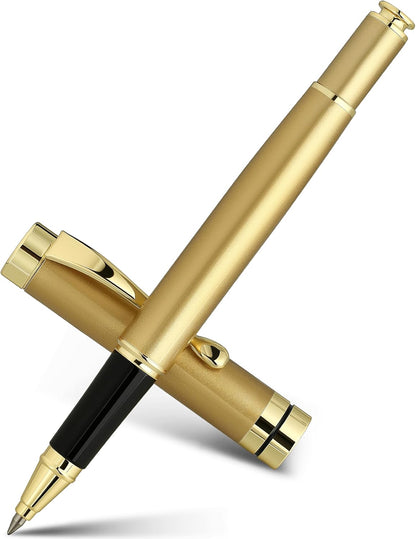 BEILUNER Ballpoint Pens, Stunning Black Chrome Metal Pen with Golden Trim, Best Ball Pen Gift Set for Men & Women, Professional, Executive, Office, Nice Pens-Gift Box with 0.5mm Black Extra Refill