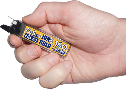 June Gold 960 Pieces, 0.9 mm HB #2 Lead Refills, 12 Dispensers, 80 Pieces Per Dispenser, Bold Thickness, Break Resistant Lead/Graphite