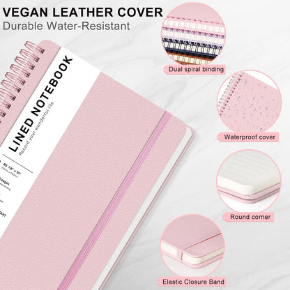 Lined Spiral Journal Notebook, A5 Hardcover Leather Notebook for Work, 5.7''×8.2'', 100GSM Thick Paper Spiral Bound Journaling Notebooks for Women & Men Office School Note Taking Business, Black