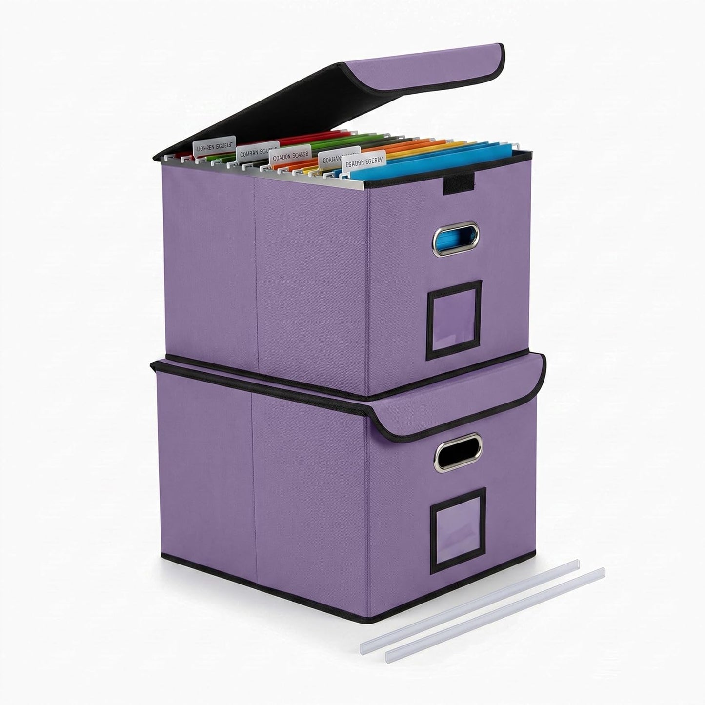 CADONO File Organizer Box with Lid, Large Hanging File Folder Organizer with Plastic Slide, Collapsible Portable Filing Storage Boxes for Office/Decor/Home (Black, 14.9 x 12.59 x 10.8 inch)