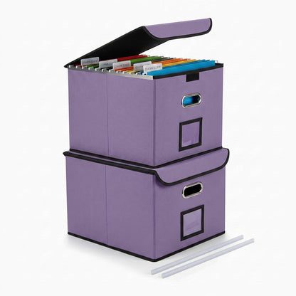 CADONO File Organizer Box with Lid, Large Hanging File Folder Organizer with Plastic Slide, Collapsible Portable Filing Storage Boxes for Office/Decor/Home (Black, 14.9 x 12.59 x 10.8 inch)