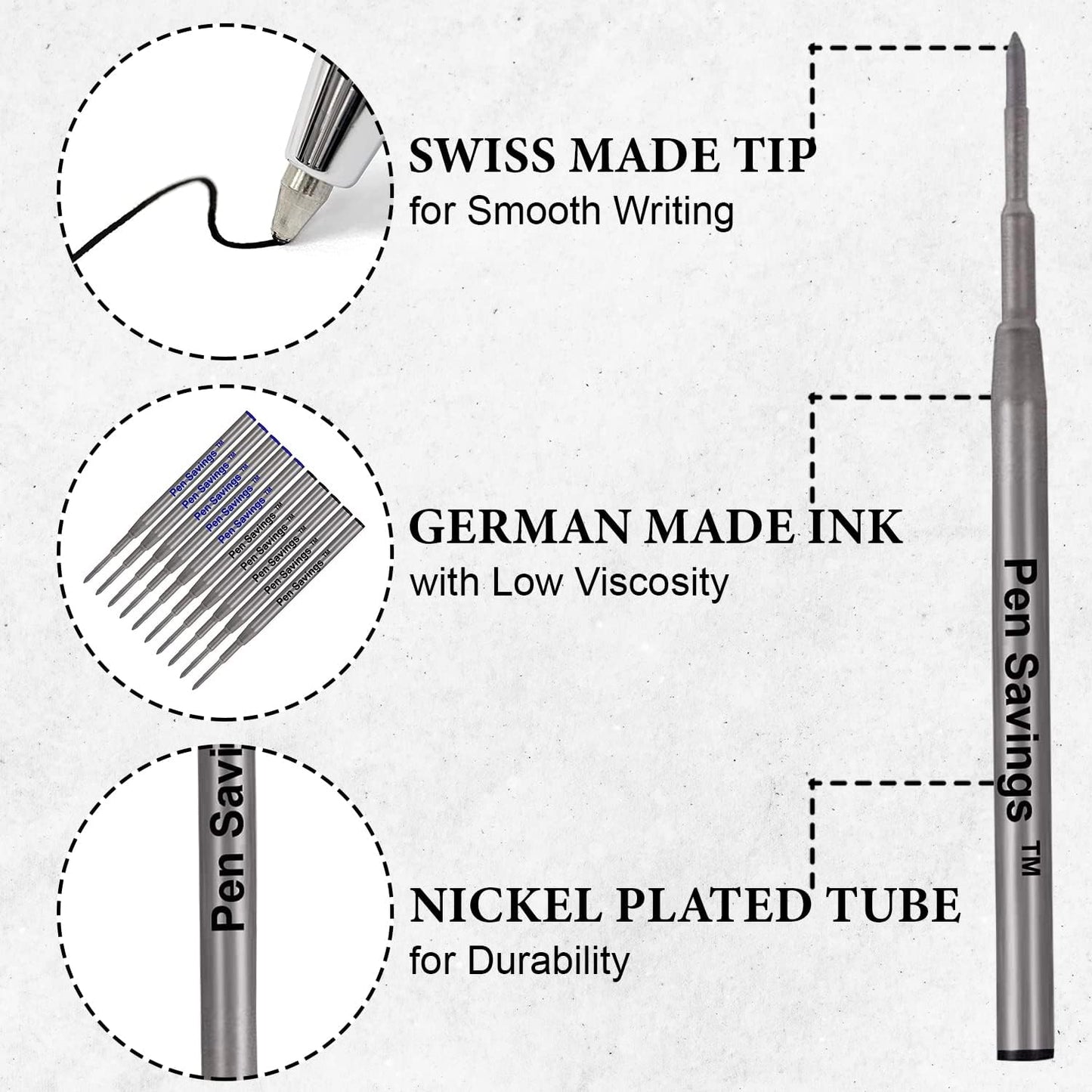 10 Pack, Pen Savings Ballpoint Pen Refills Compatible with Montblanc Twist Style Ballpoint Pens, Medium Point (Bulk Packed) (Blue)