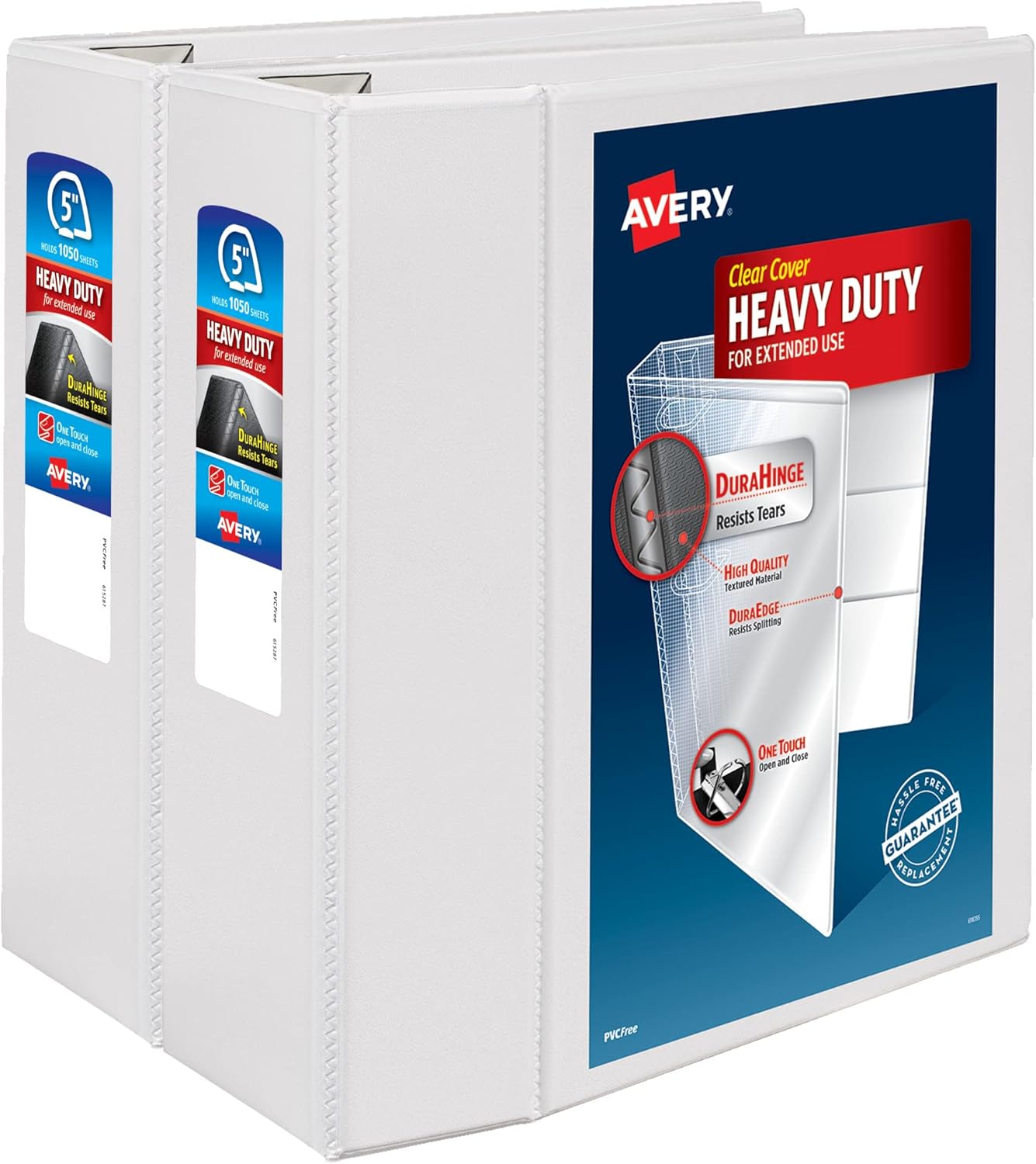 Avery® Heavy-Duty View 3 Ring Binder, 5" One Touch EZD® Rings, White, Pack of 2 Binders