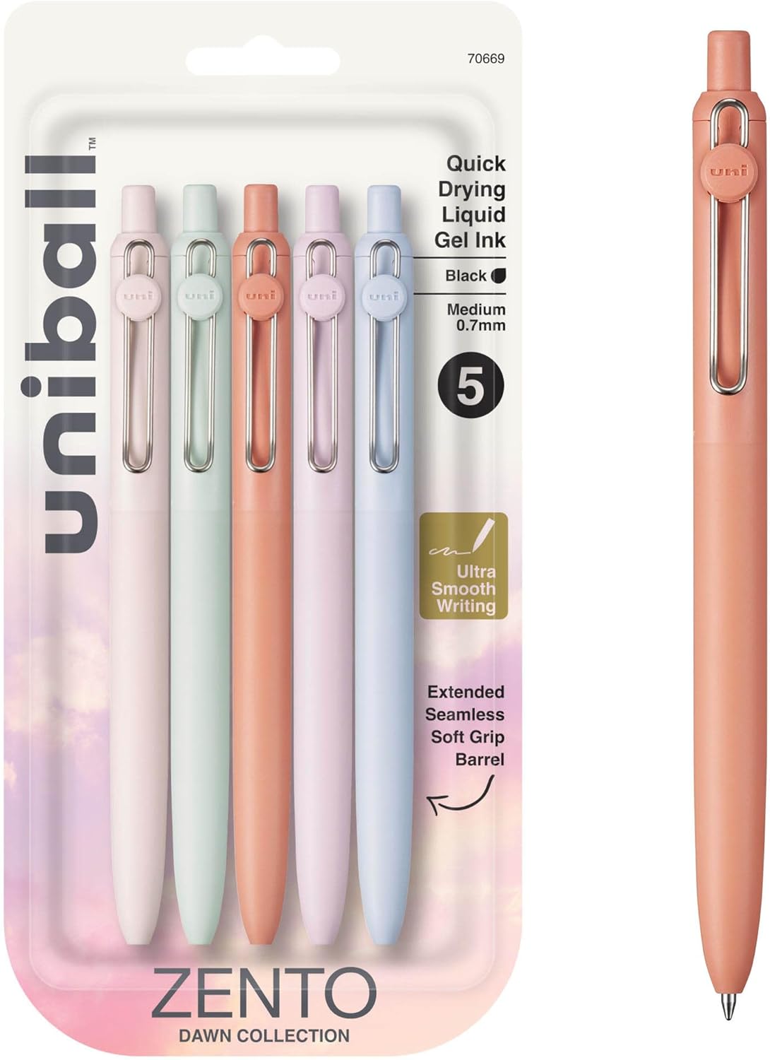 uni-ball Zento Gel Ink Rollerball Pens, 4 Black Medium Point Smooth Writing Pens, Colored Japanese Pens, Muted Colors