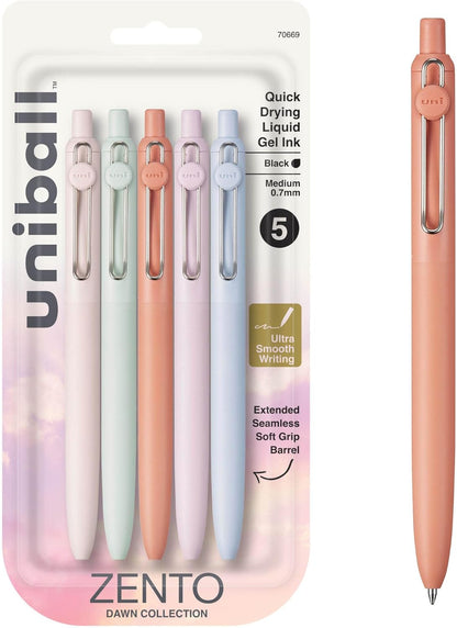 uni-ball Zento Gel Ink Rollerball Pens, 4 Black Medium Point Smooth Writing Pens, Colored Japanese Pens, Muted Colors