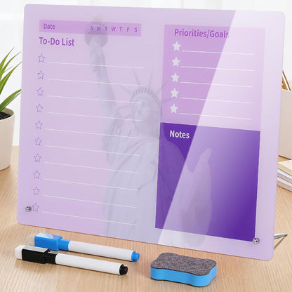 LeMotech Desktop Acrylic Dry Erase Board, 12x10 inches to-Do List Planner, Tabletop Whiteboard with Stand Office Supplies Includes 2 Markers & 1 Eraser, Pink Rose Pattern, 1 Pack