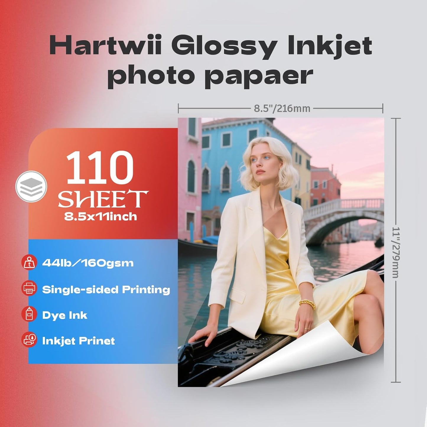 220 Sheets Photo Paper Glossy Inkjet 8.5x11 44lb 160Gsm A4 Letter Size Suitable for All Dye Ink Printers for Calendar Menu Brochure Paper Flyers Paper, Cards