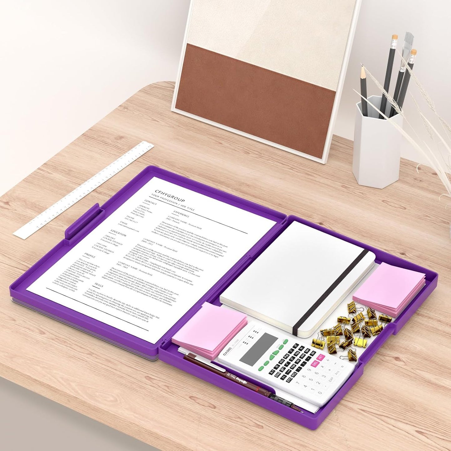 Rimilak Plastic Clipboard with Storage, Side Opening with 2 Compartment, Size 13.3 x 9.4 x 1.5 Heavy Duty High Capacity Nursing Box for Work School & Office Supplies, Black