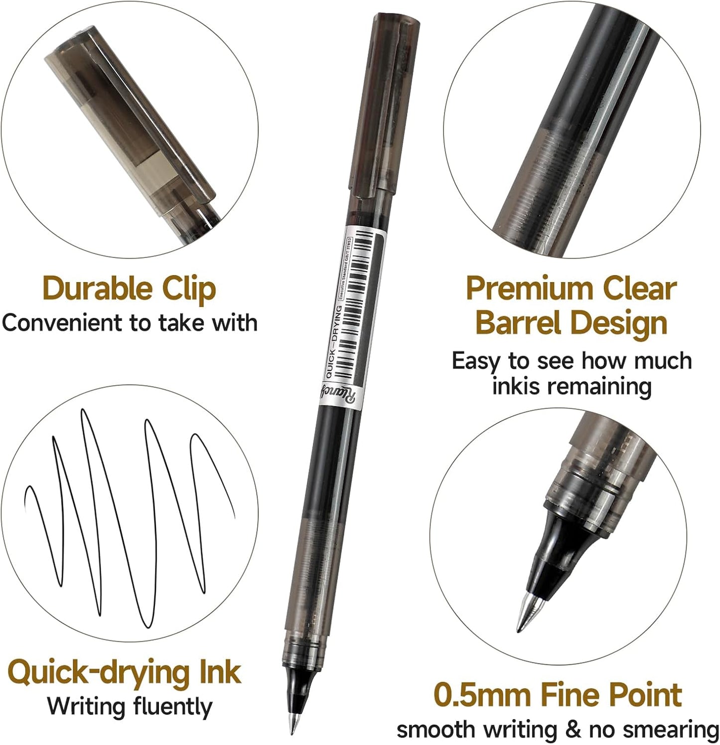 RIANCY 12 Pack Black Liquid Ink Rollerball Gel Pens, 0.5mm Extra Fine Point Tip, Smooth Writing Quick Drying No Smear No Bleed for Journaling, Drawing, Sketching, School Notes & Art Supplies