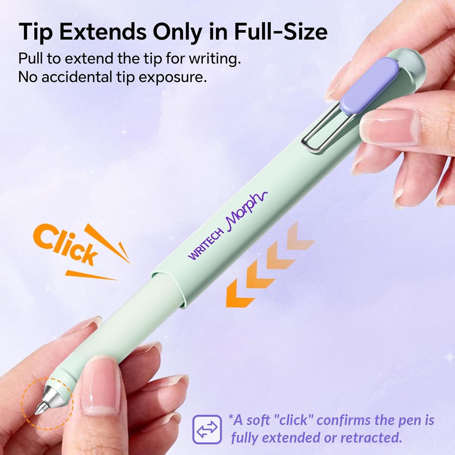 WRITECH Morph Extendable Gel Pens: 0.7mm Medium Point Black Ink Pocket-to-Full-Size Design Translucent Soft Grip Barrel Includes 2 Pens and 2 Refills Dual-Length Pocket Pen 4.6" to 6.1"