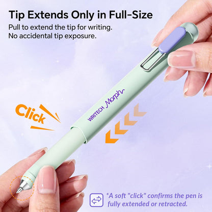 WRITECH Morph Extendable Gel Pens: 0.7mm Medium Point Black Ink Pocket-to-Full-Size Design Translucent Soft Grip Barrel Includes 2 Pens and 2 Refills Dual-Length Pocket Pen 4.6" to 6.1"