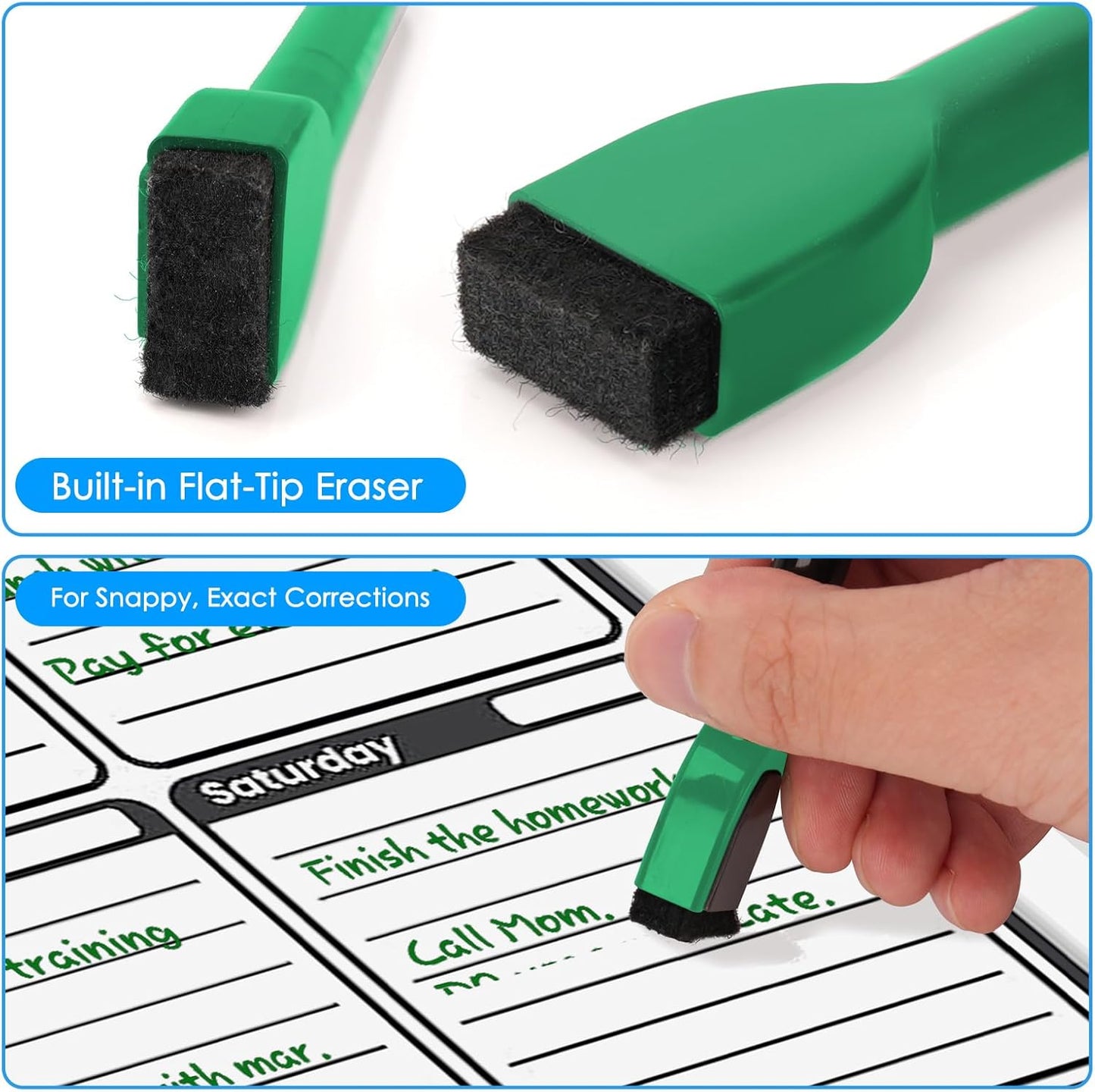 maxtek Magnetic Black Dry Erase Markers, 6 Count Fine Tip Whiteboard Markers with Eraser, Thin Markers Low Odor for Classroom, Office, Home