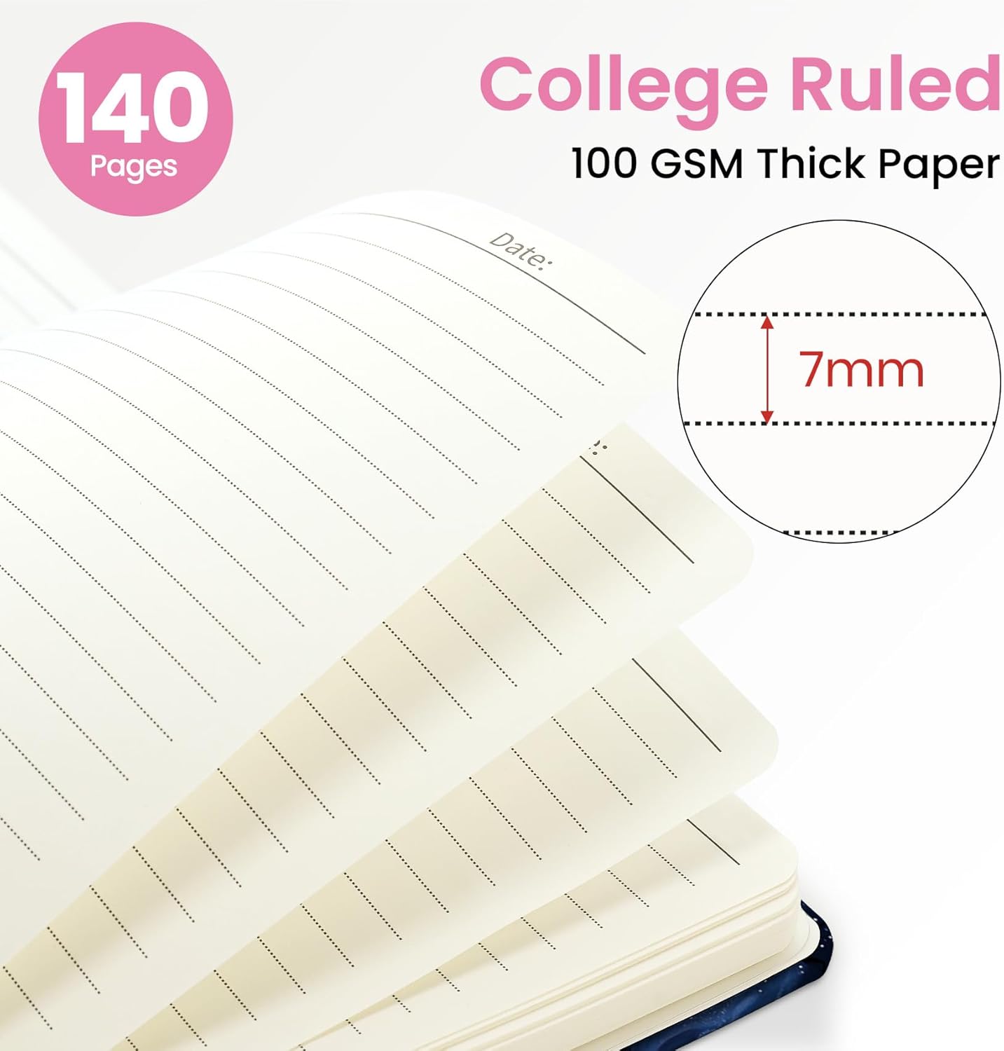 ZOTIA Lined Spiral Journal for Women, A5 Pretty Hardcover Notebook for Work, School & Office Writing, Aesthetic Writing Journal College Ruled, 140 Pages, 5.8" x 8.3", Twilight Bloom