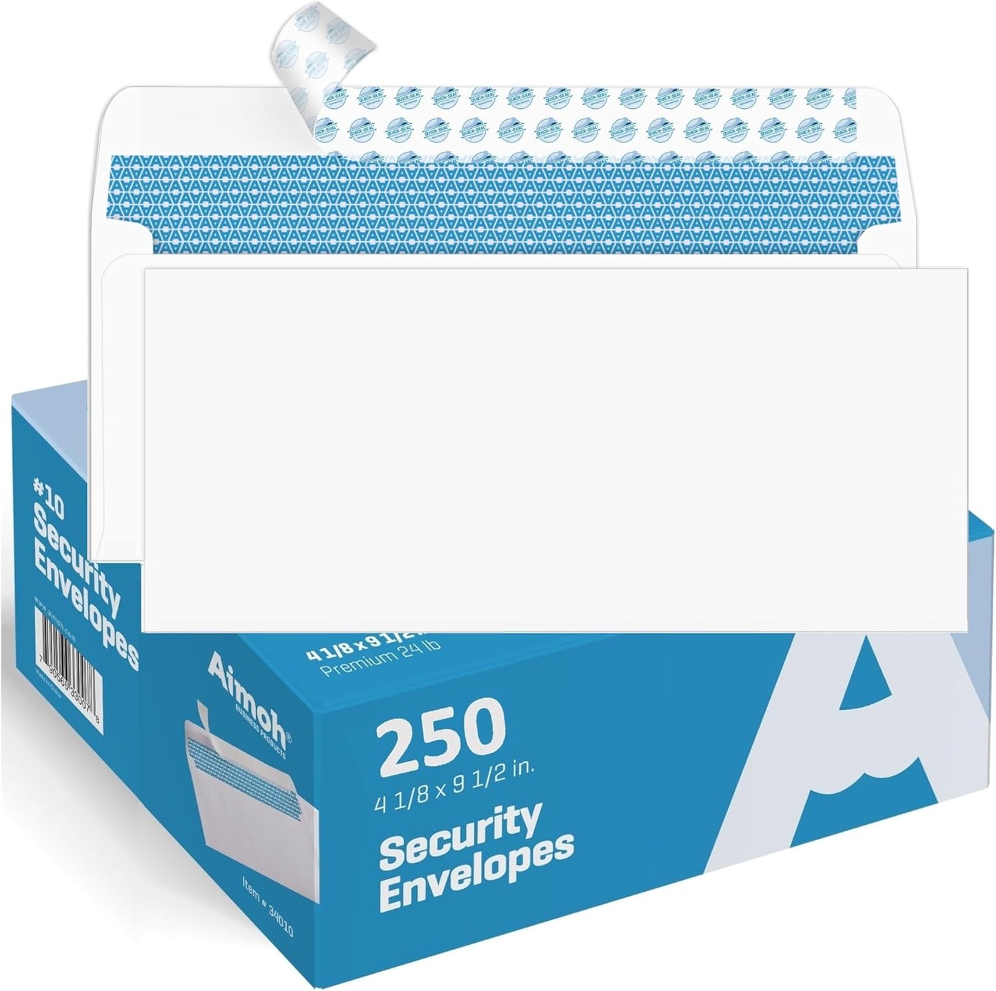 Aimoh 500#10 Security Self Seal Envelopes, Windowless, Premium Security Tint Pattern, Ultra Strong Quick Seal Closure, EnveGuard, Size 4-1/8 x 9-1/2", White, 24LB, 500 Count(34010)