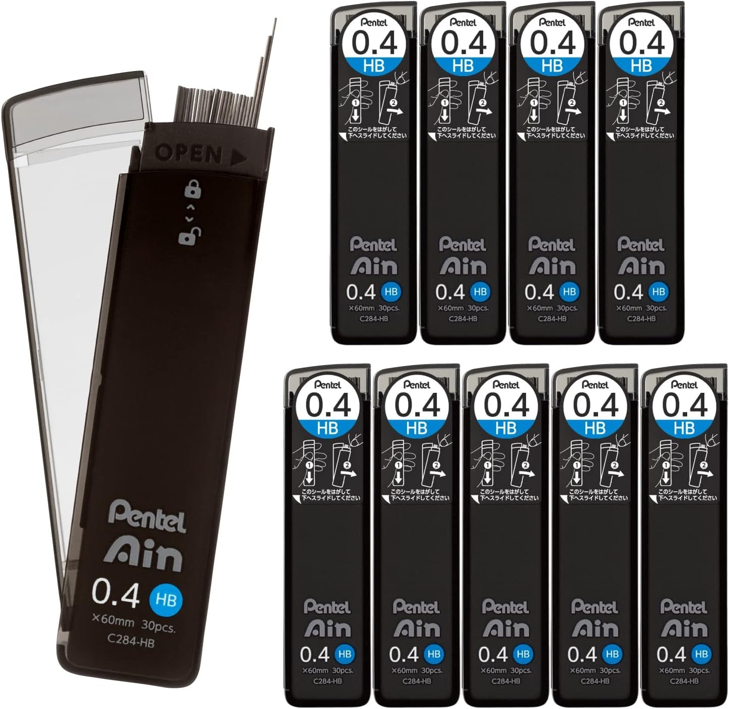 Pentel Ain AMZ-XC284HB3P Mechanical Lead, 0.02 inches (0.4 mm), HB, 3 Pieces