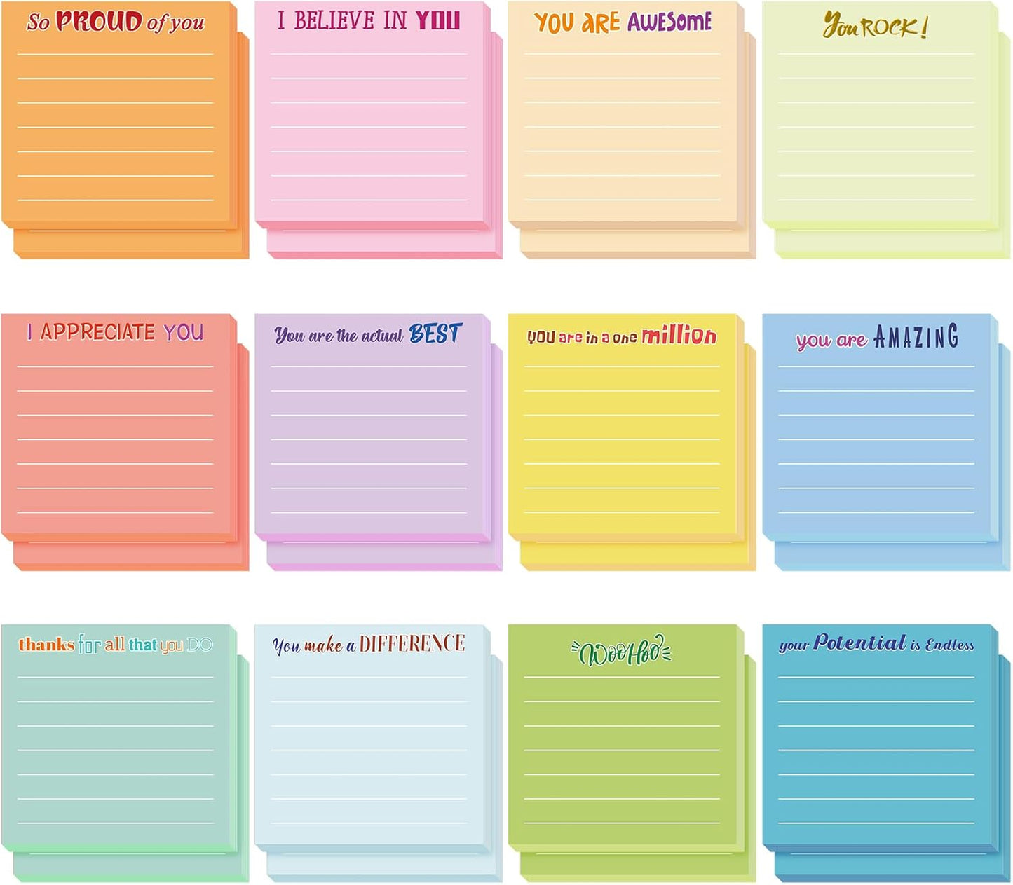 Yinder 48 Pcs Inspirational Sticky Notes Cute Motivational Sticky Notes Pad End of Year Employee Appreciation Gifts Bulk for Teacher Nurse Coworkers Office Supplies 3 x 3'' (Thank You,Dark Color)