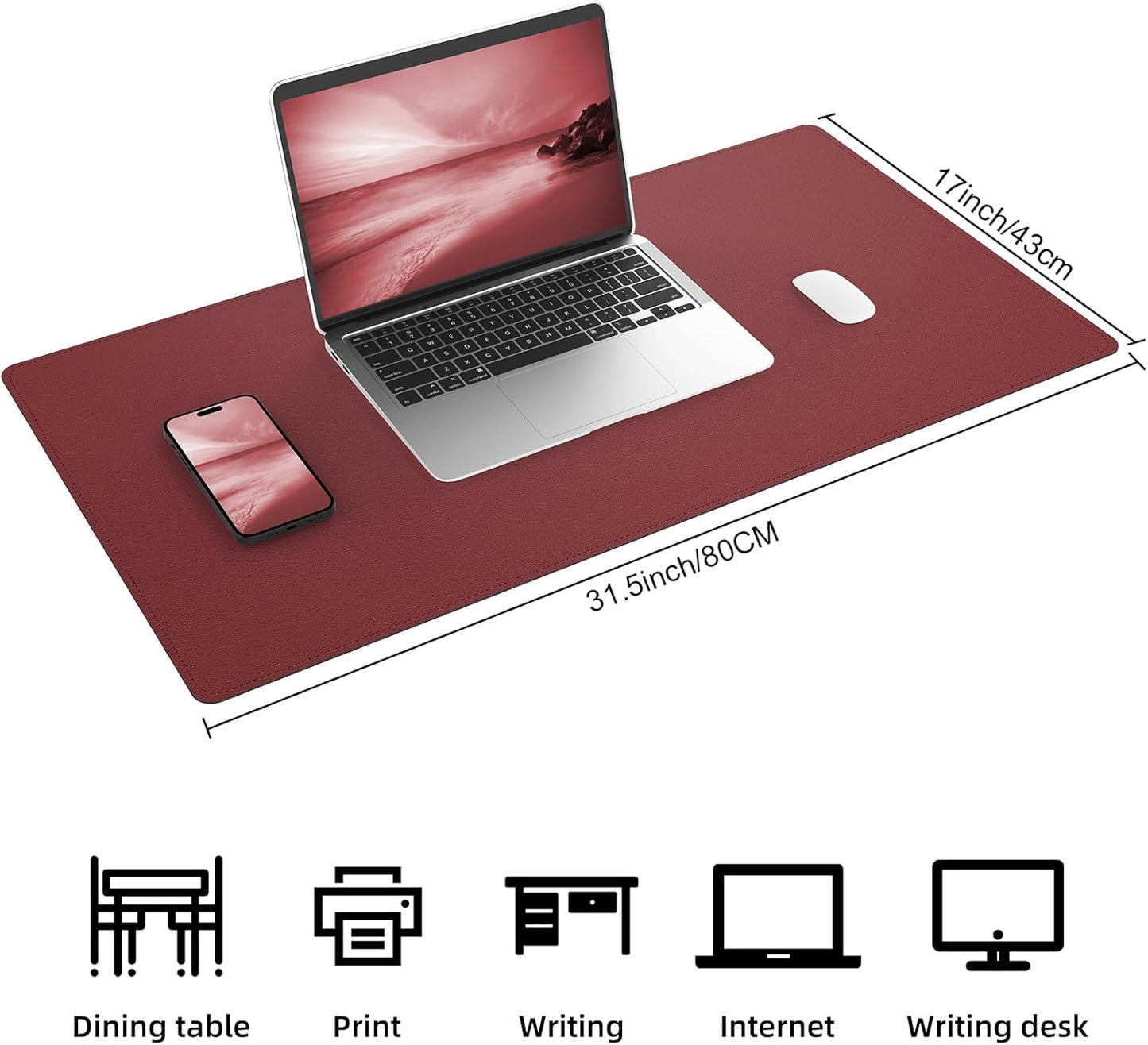 Large Desk Mat 47.2" x 17" Leather Desk Pad Protector with Natural Cork & PU Leather, Non-Slip Office Desk Mat, Large Mouse Pad, Waterproof Desk Blotter pad for Office&Home(Black)