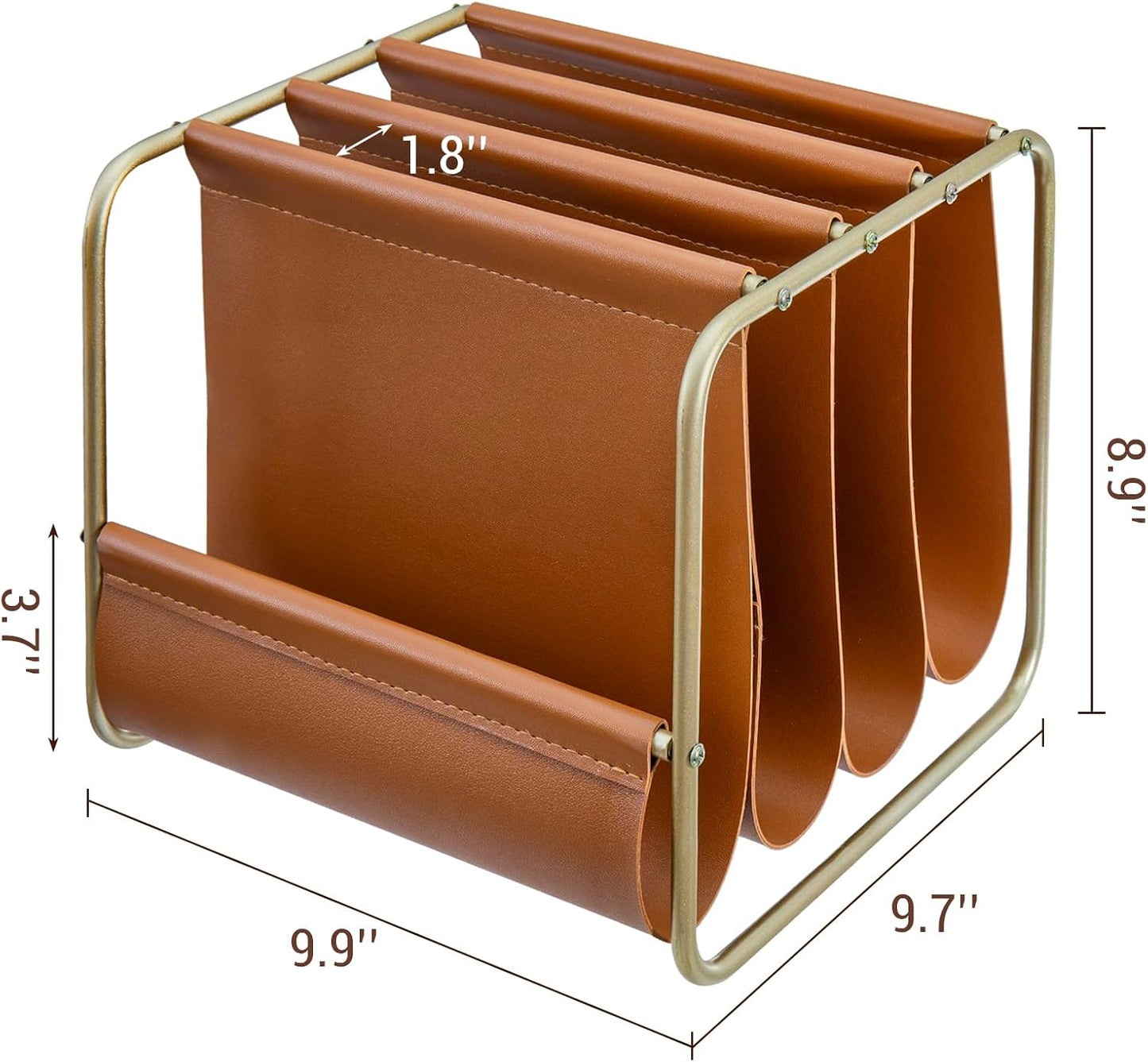 MyGift Modern Brass Tone Metal & Caramel Leatherette Desktop Folder Holder – Office Mail Sorter Organizer for Desk, Letters, Files, and Documents