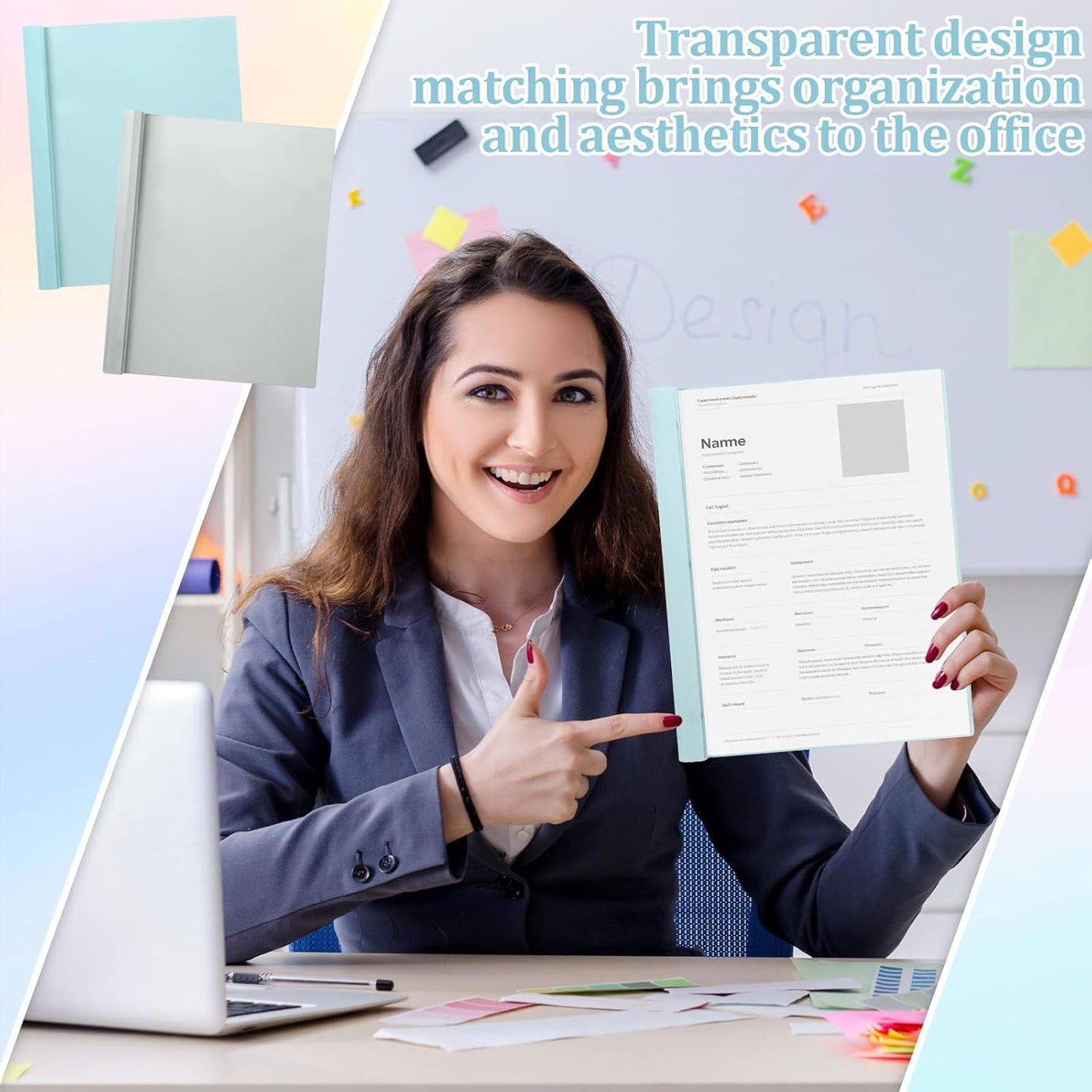 6 PCS Pastel Plastic Report Covers with 3 Prongs Clear Front Presentation Folders 3 Prong Folders for Resume Portfolio Document Report Letter Proposal School Classroom Office Supplies (Pastel)