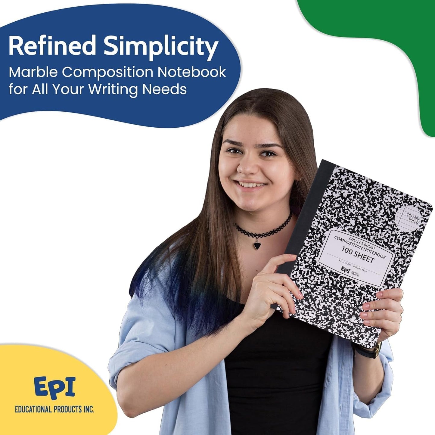 48 Pack - EPI Marble Hardcover Wide Ruled Composition Notebook | 200 Pages (100 Sheets), 9.75 x 7.5 in, Sturdy Sewn Binding | School, Office, Journaling, Notes