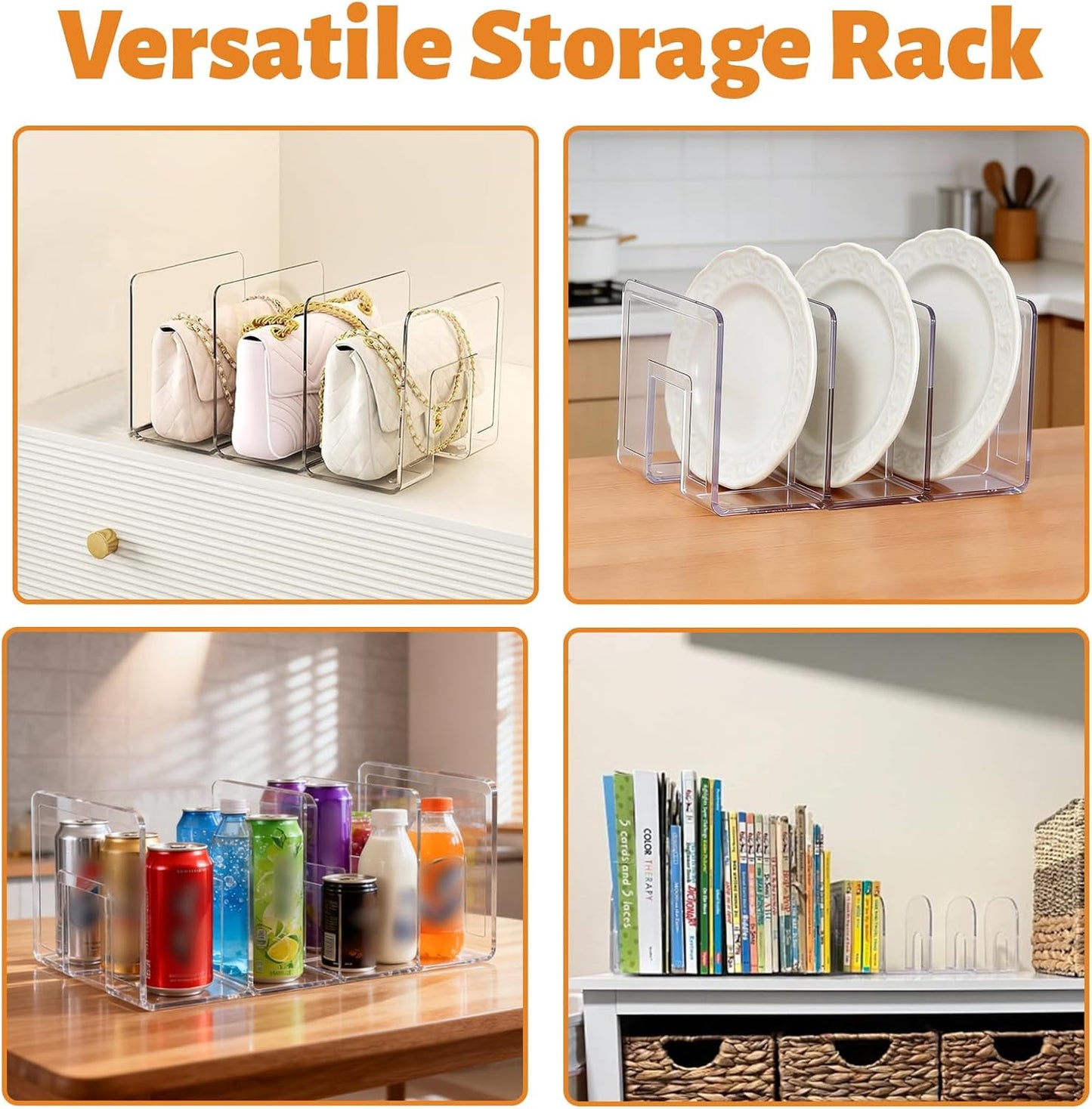 4 PCS Plastic Book Organizer, 3-Section Desktop File Sorter, Longer Thicker Divided Holders for Books, Envelopes, Notebooks, Bags, Handbags, Purses