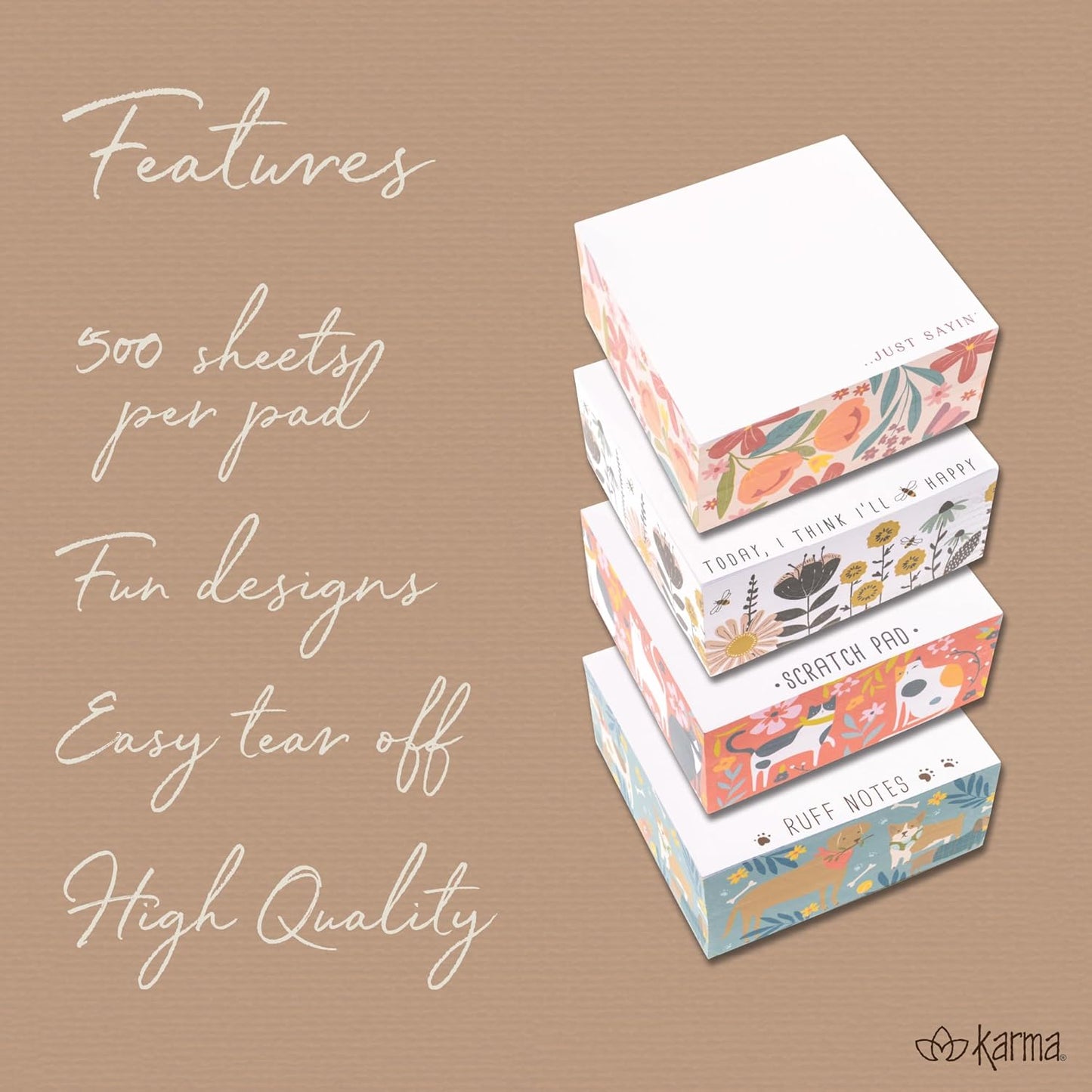 Karma, Block Notepad, 500 Sheet Memo Paper Cube, Non-Sticky Memo Pad Cube for Office, and Home, Mushrooms