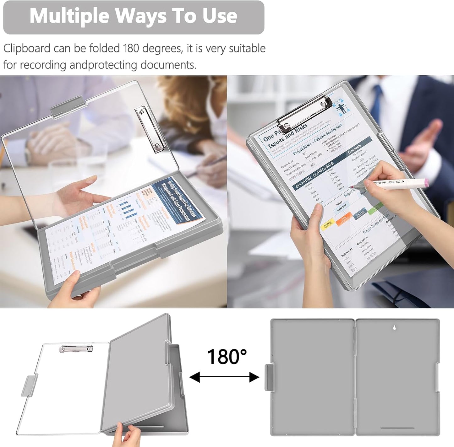 SFLHHDM Clipboard with Storage,Heavy Duty Clip Boards 8.5x11 with 2 Storage Case,Clear Visible Panel Storage Clipboards,Side Opening Nursing Clipboard Folder for Office Supplies-Light Purple