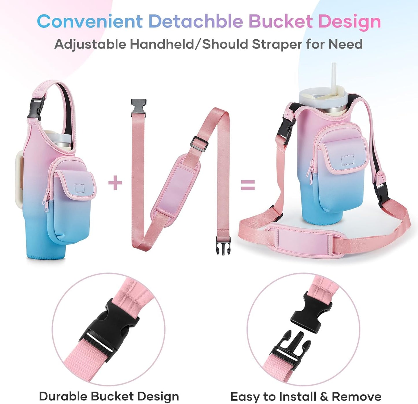 Bufilea Carrier Bag with Phone Holder Pockets for Stanley 40/30oz Tumbler with Handle, Insulated Neoprene Crossbody Bag Cup Holder w/Shoulder & Handheld Straps Fits Stanley Cup Accessories
