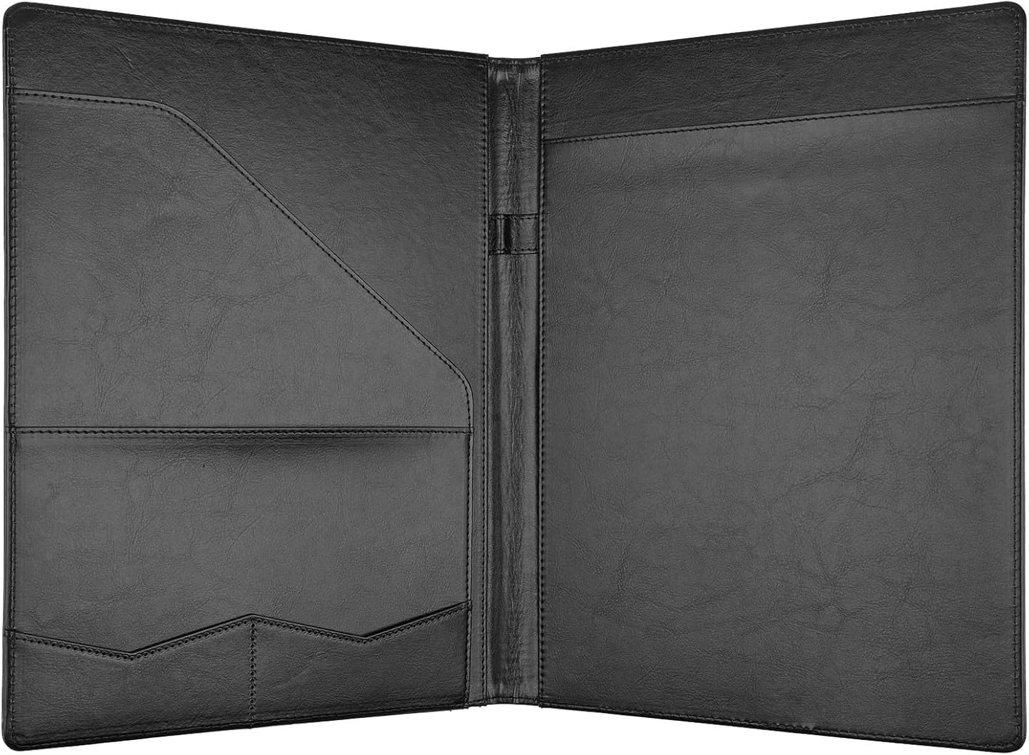 MOWPOG Professional Padfolio Portfolio Binder, Faux Leather Interview Resume Folder, Letter Size A4 Legal Writing Pad Holder, Document Organizer for Business School Office Conference (Black)