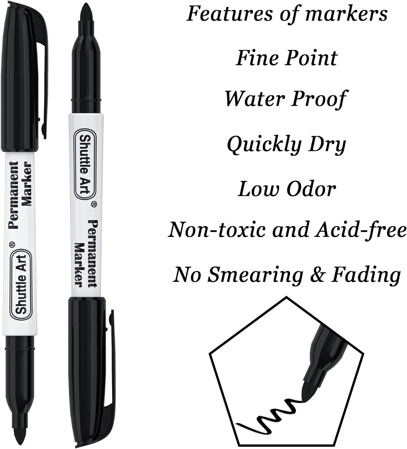 Shuttle Art Permanent Markers, 30 Pack Black Permanent Marker set, Fine Point, Works on Plastic, Wood, Stone, Metal and Glass for Doodling, Marking